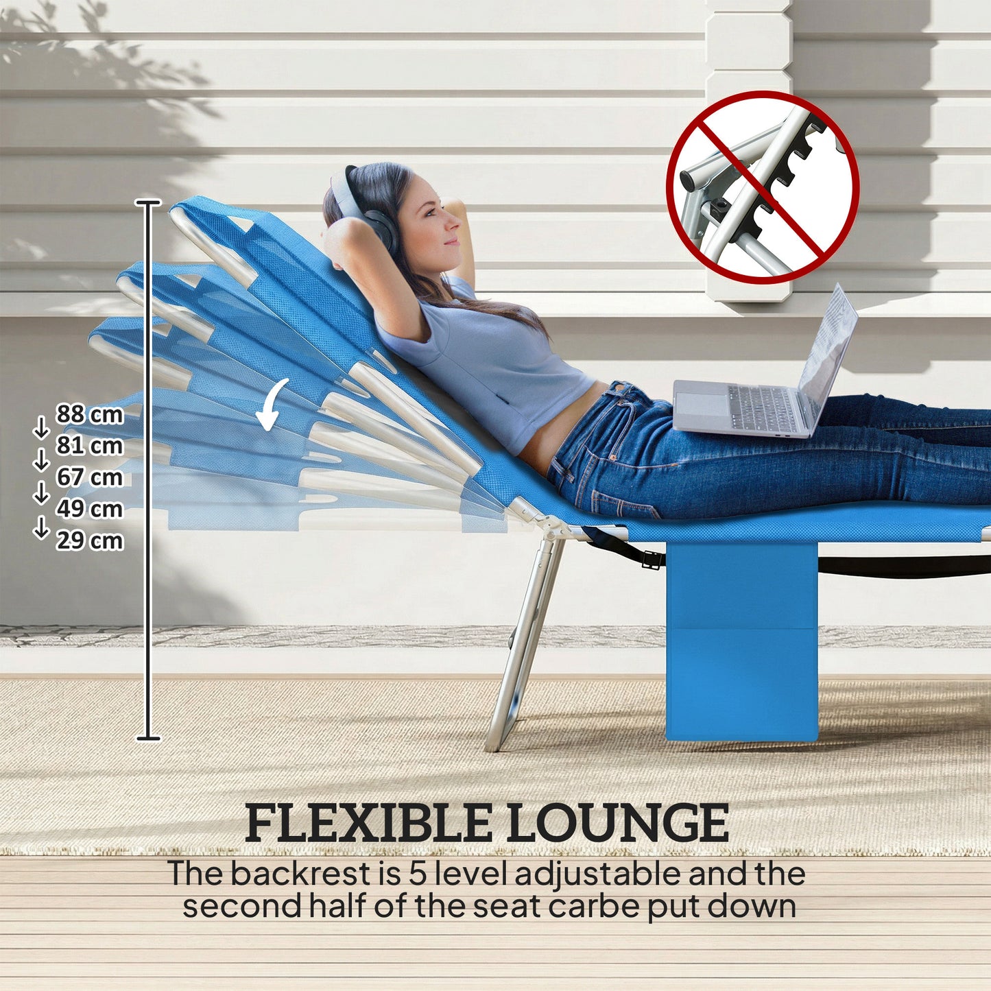 2 Sun Loungers with Reading Hole, Folding Garden Lounger, Blue