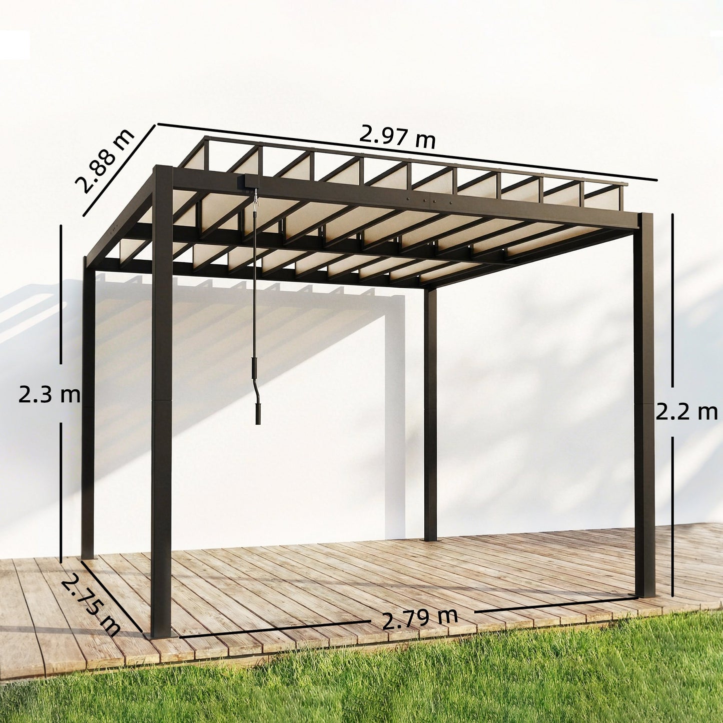 3 x 3 m Louvered Pergola with PC Roof, Aluminium Patio Gazebo