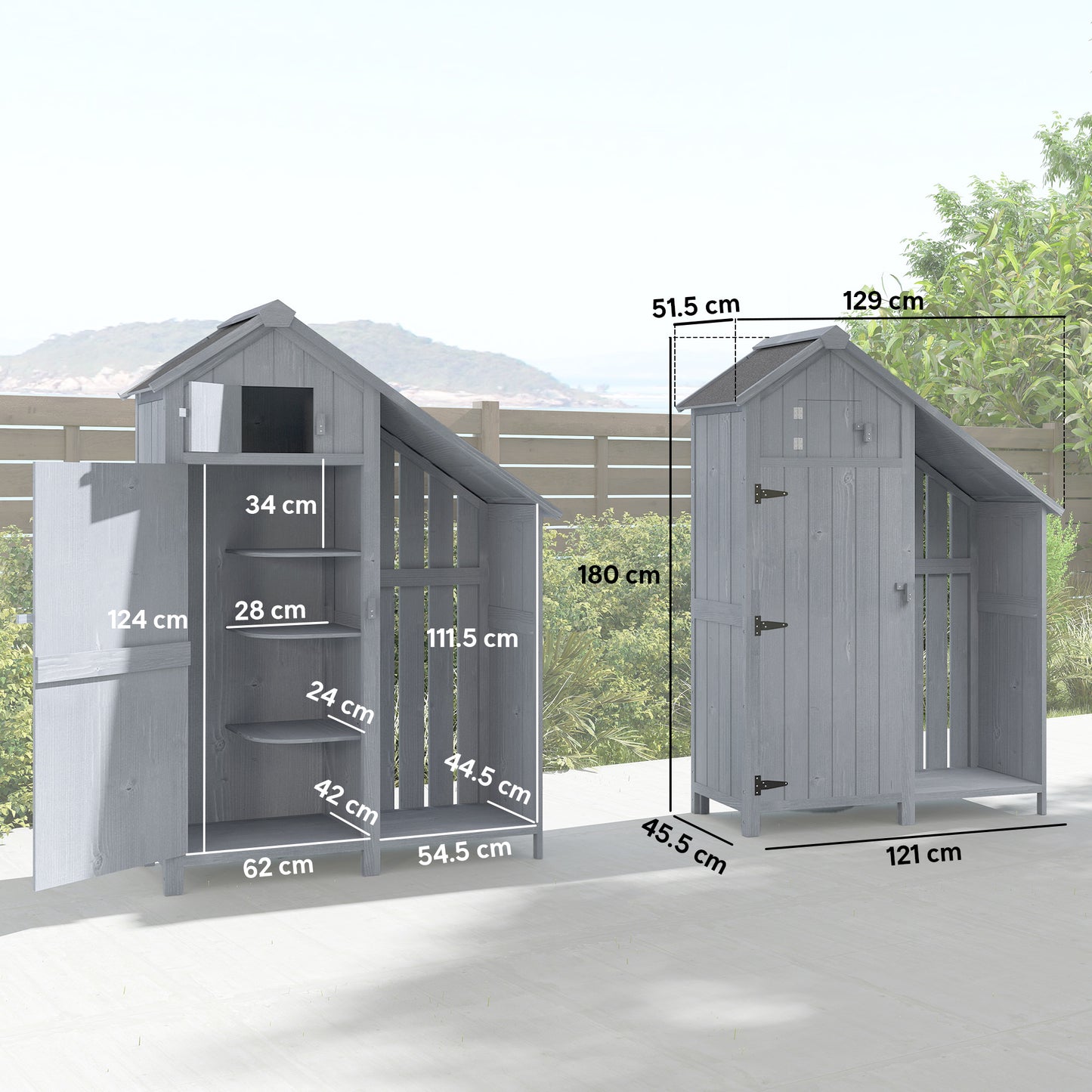 Fir Garden Storage Shed With Shelves Log Rack, For Garden Tools