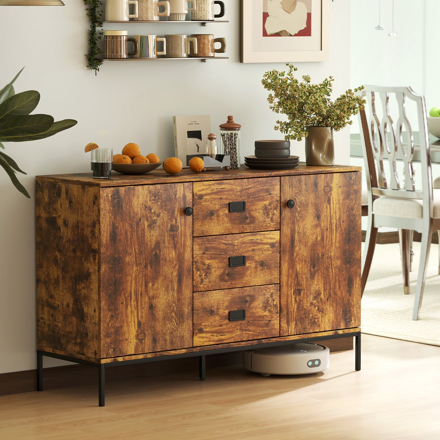 Modern Sideboard, Storage Cabinet, Accent Cupboard Rustic Brown