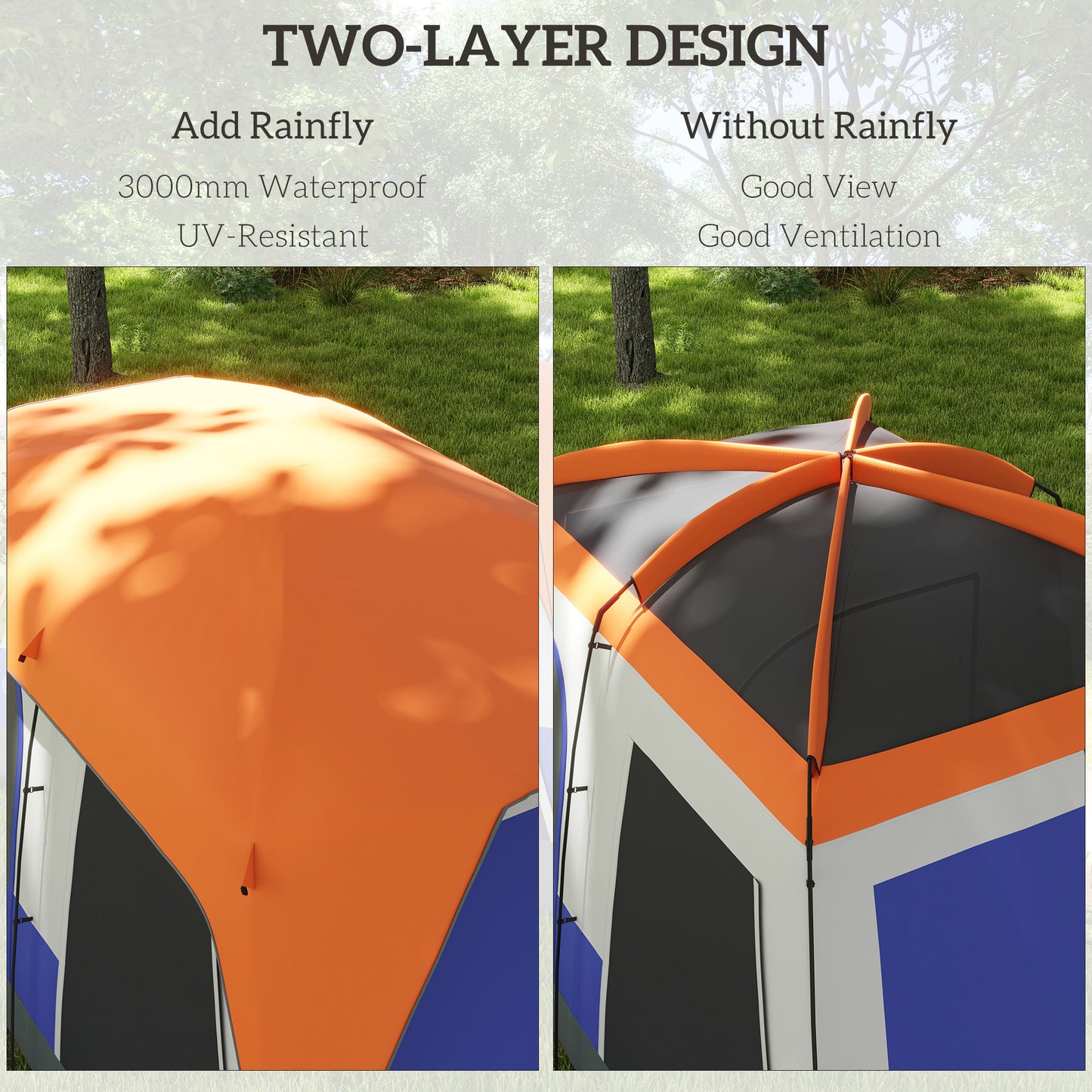 Camping Tent with 3000mm Waterproof Rainfly & Screen Panels, Orange