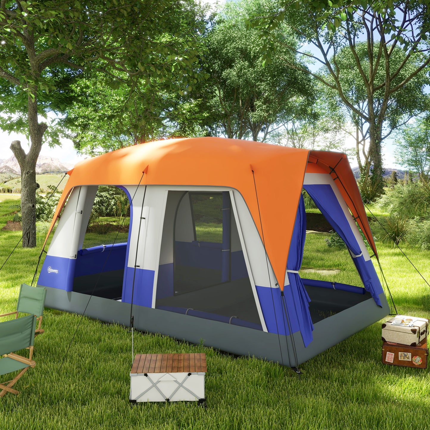 Camping Tent with 3000mm Waterproof Rainfly & Screen Panels, Orange