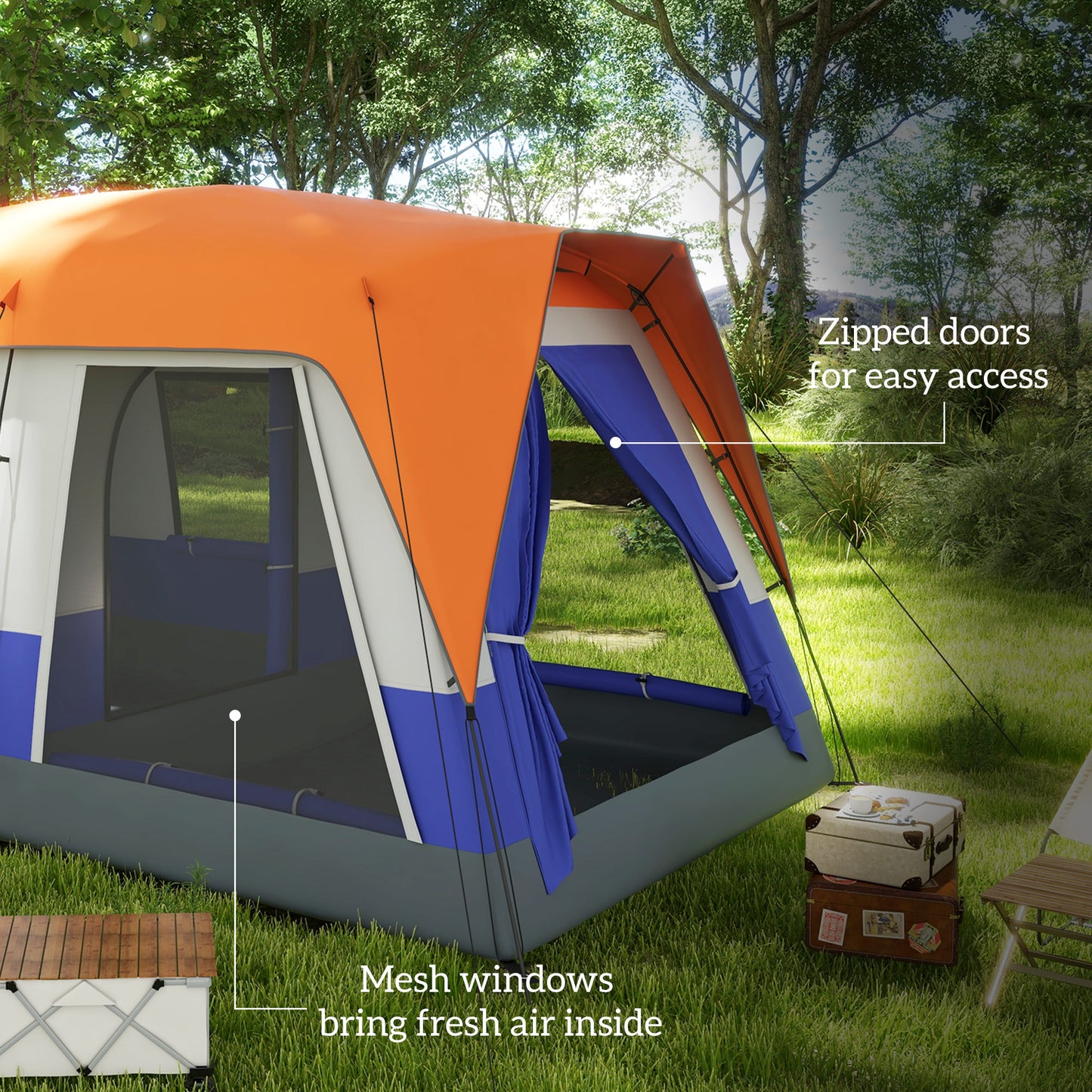 Camping Tent with 3000mm Waterproof Rainfly & Screen Panels, Orange