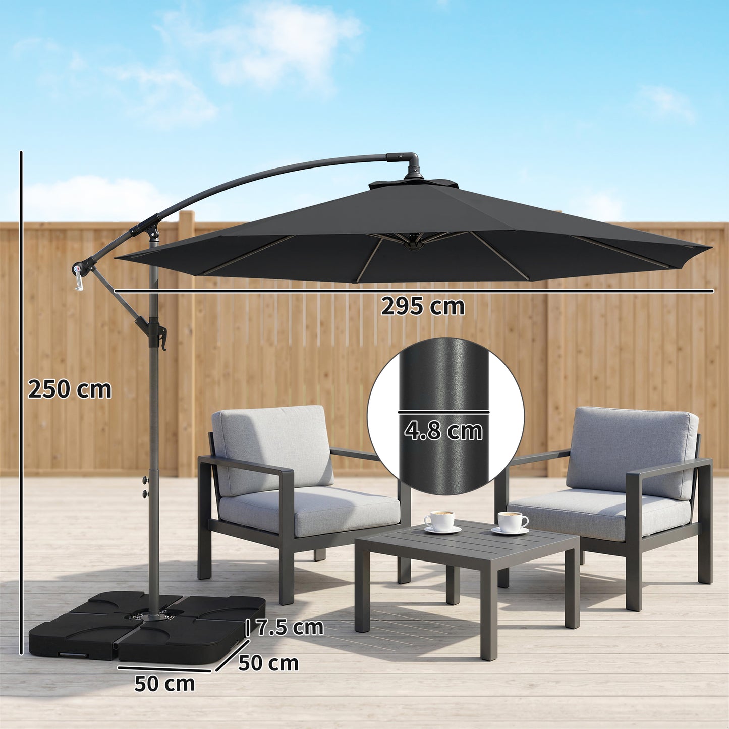 3(m) Banana Parasol Cantilever Umbrella Garden w/ Base Weights - Black