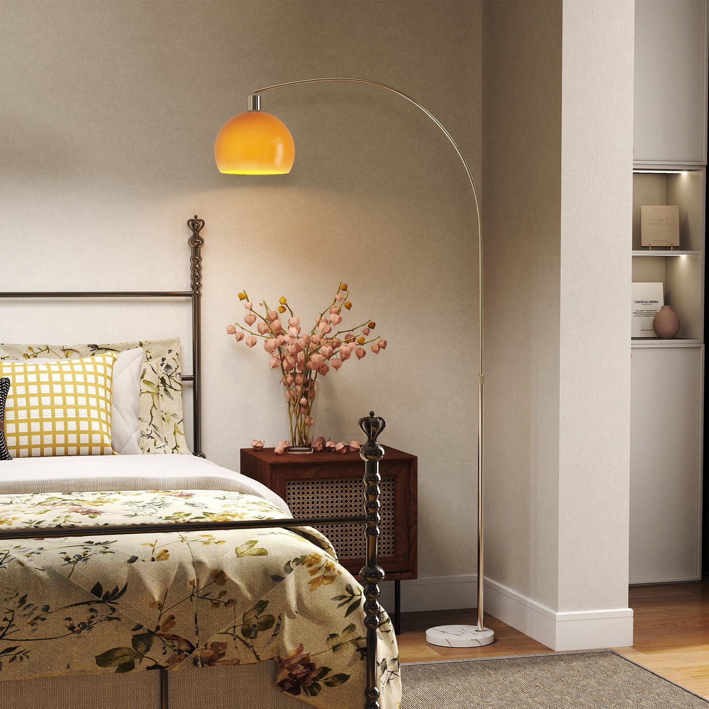 Modern Standing Lamp with Shade & Foot Switch, Orange