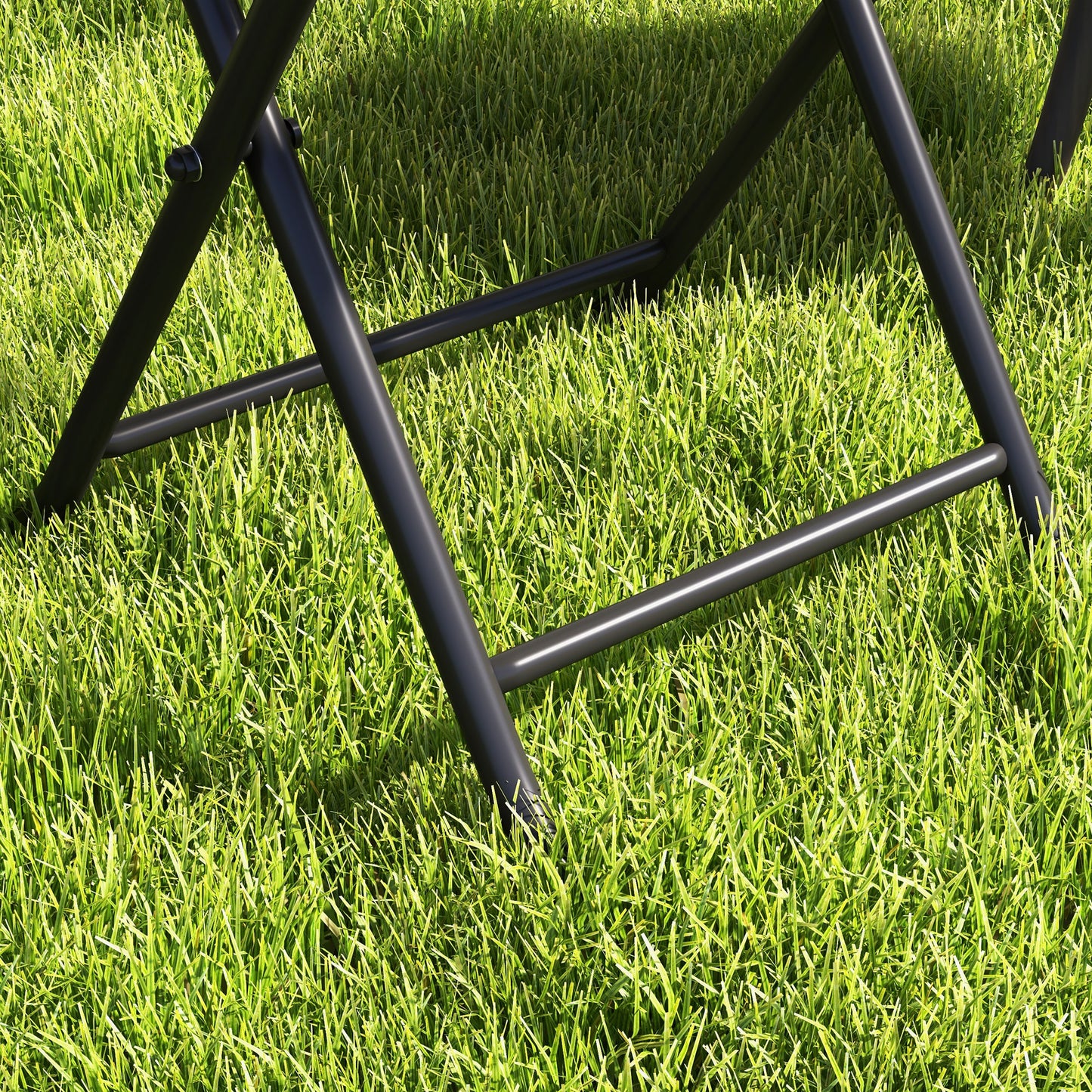 Folding Round Tempered Glass Metal Table with Grey Rattan Edging