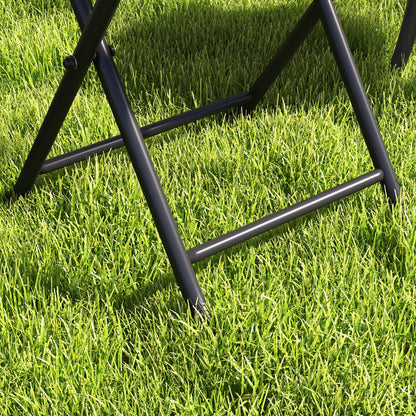 Folding Round Tempered Glass Metal Table with Grey Rattan Edging