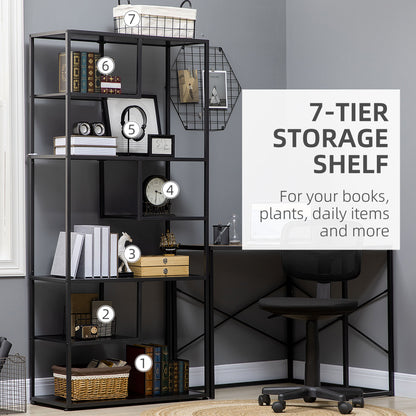 Industrial Storage Shelf, 7 Tier Bookshelf, Display Rack for Living Room
