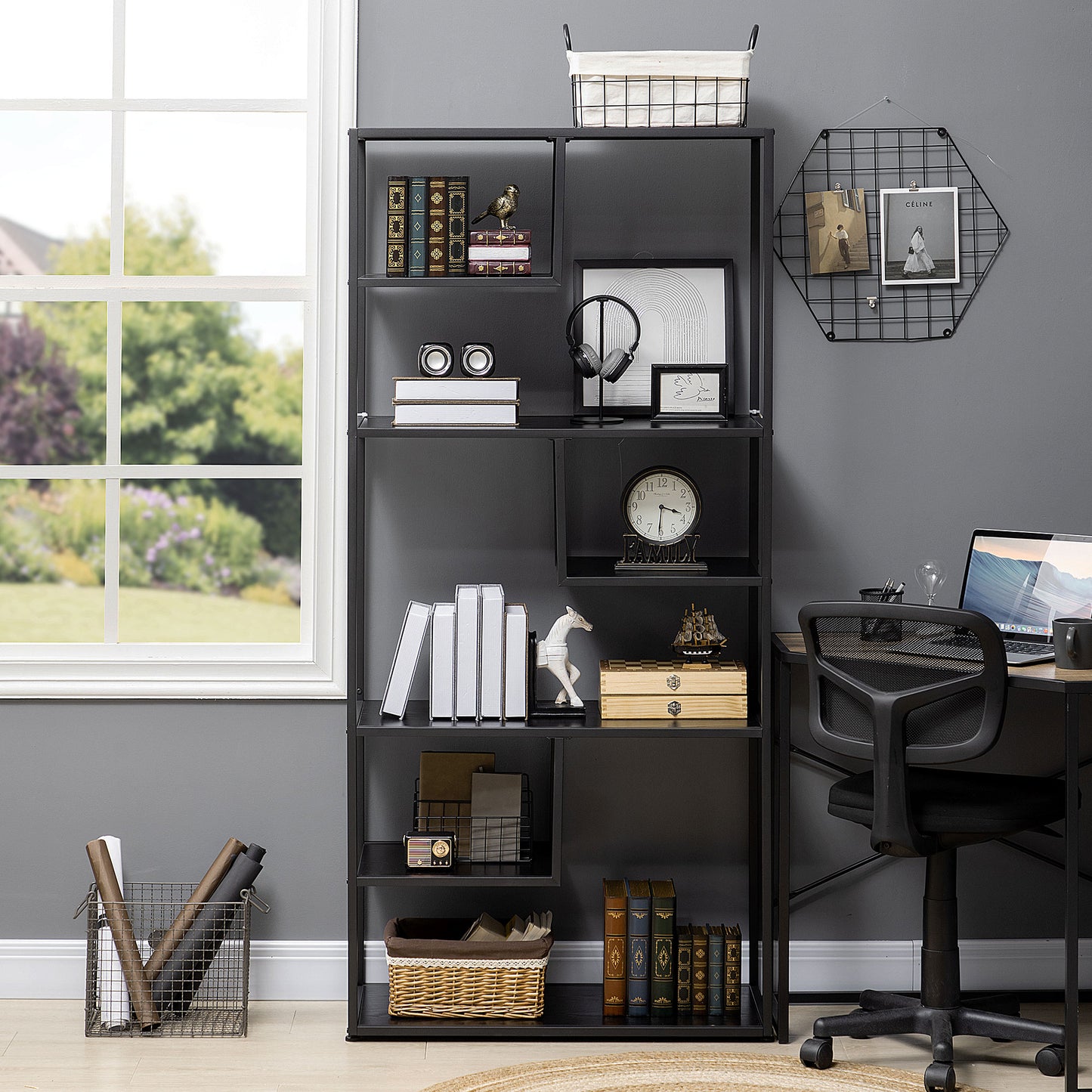 Industrial Storage Shelf, 7 Tier Bookshelf, Display Rack for Living Room