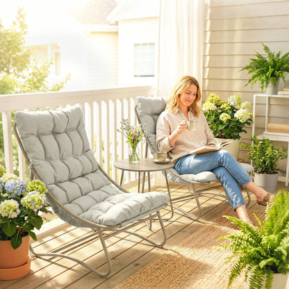 Garden Bistro Set, Bistro Table and Chairs w/ Cushions, Light Grey