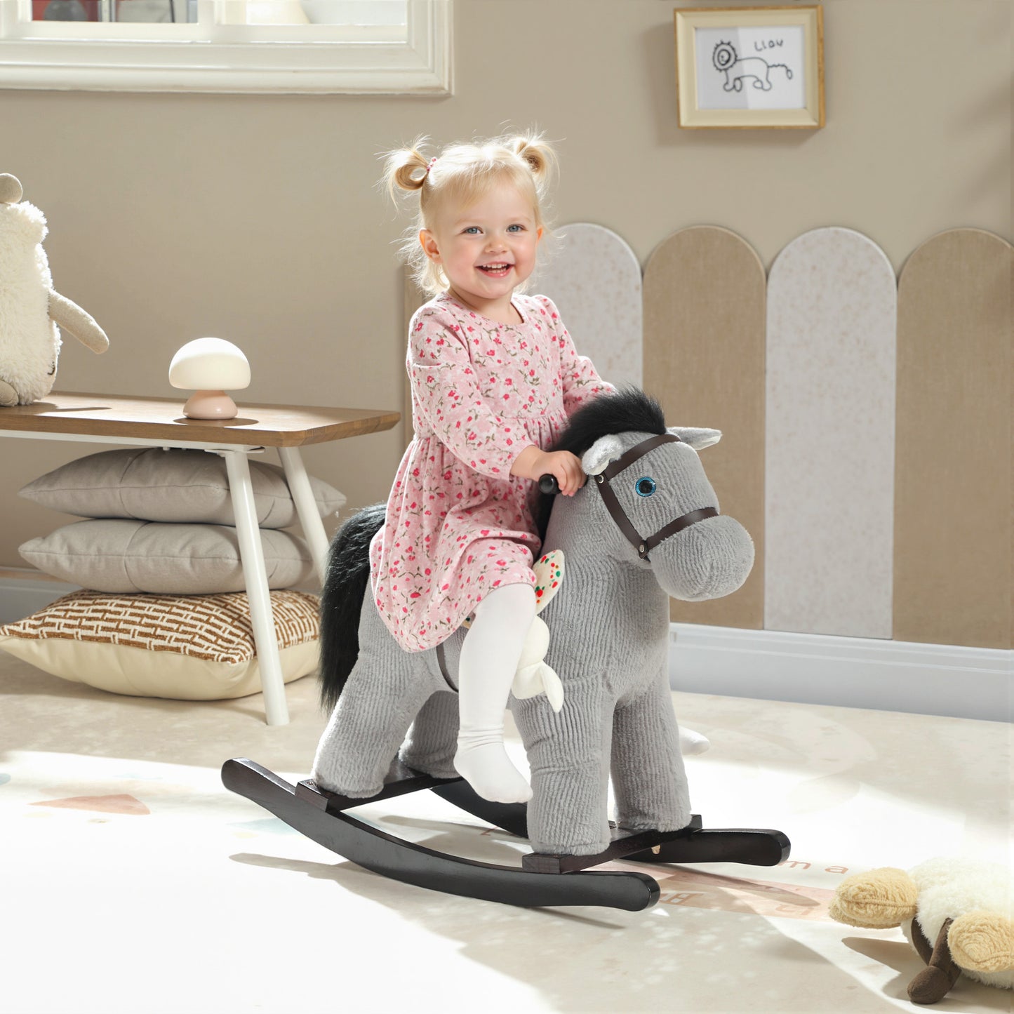 Baby Rocking Horse, Toddler Animal Rocker for Kids Aged 2-5, Grey
