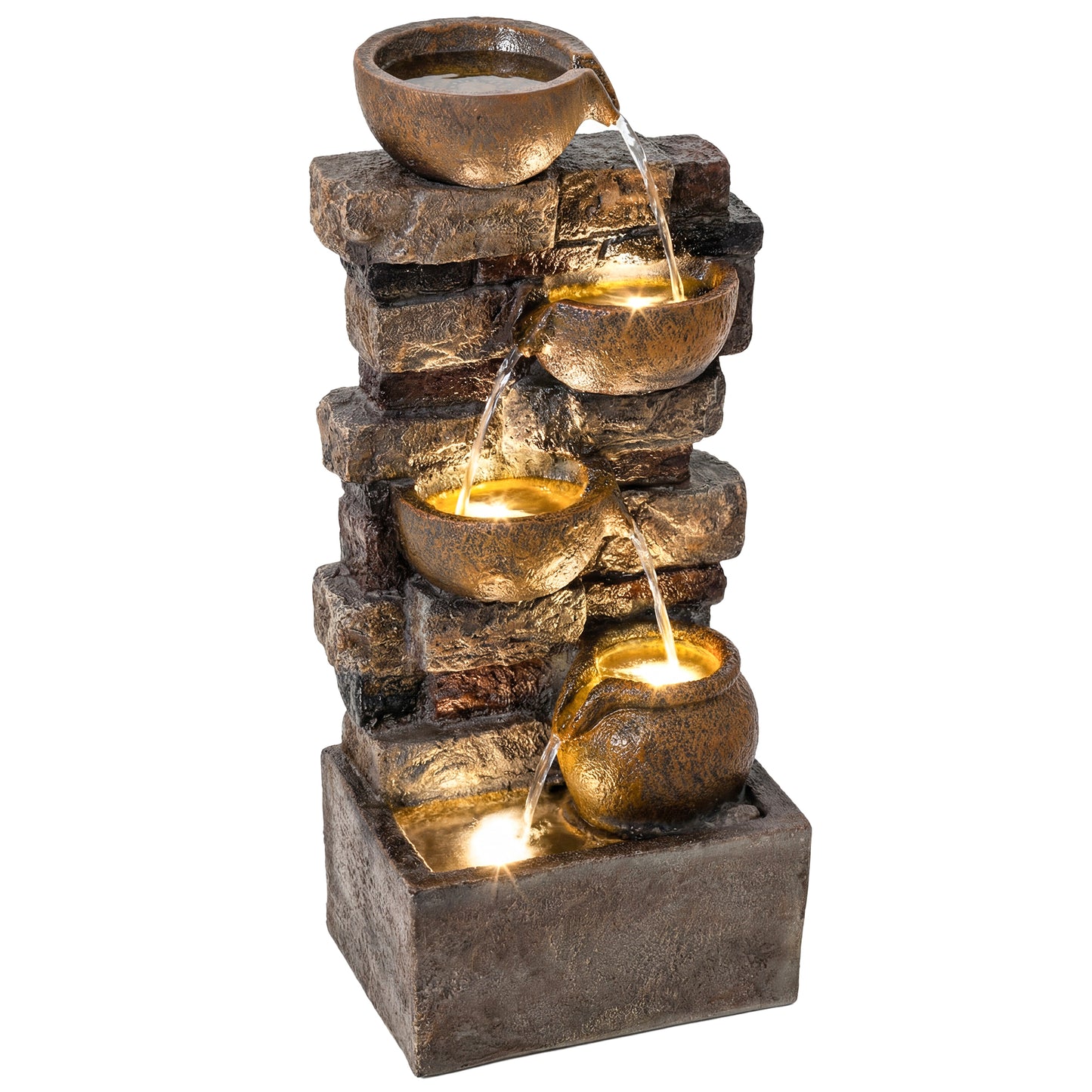 Outdoor Fountain with LED Lights, Cascading Waterfall Feature