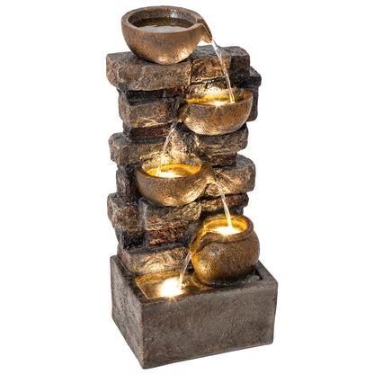 Outdoor Fountain with LED Lights, Cascading Waterfall Feature