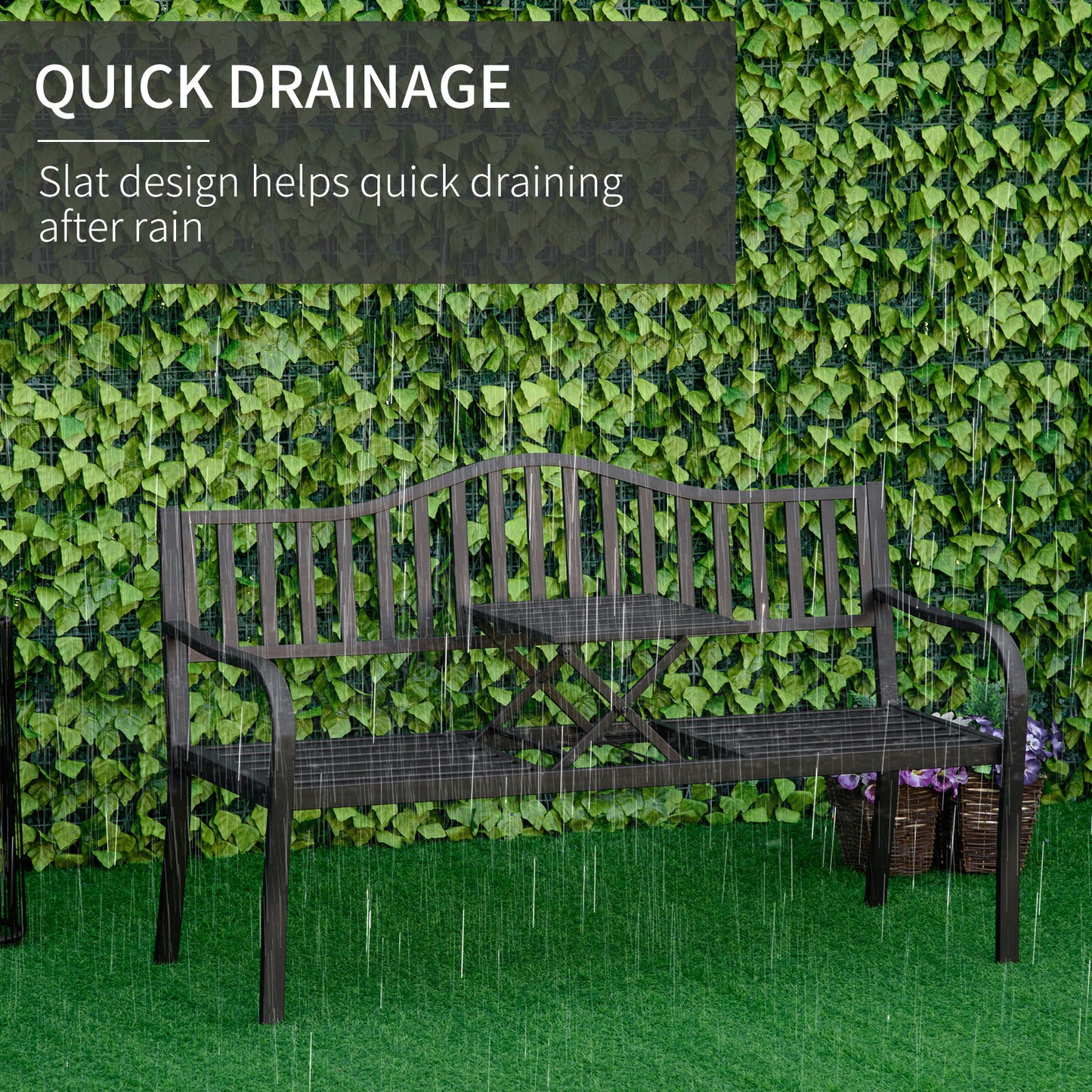 Outdoor Bench with Liftable Middle Table, Patio Loveseat, Black