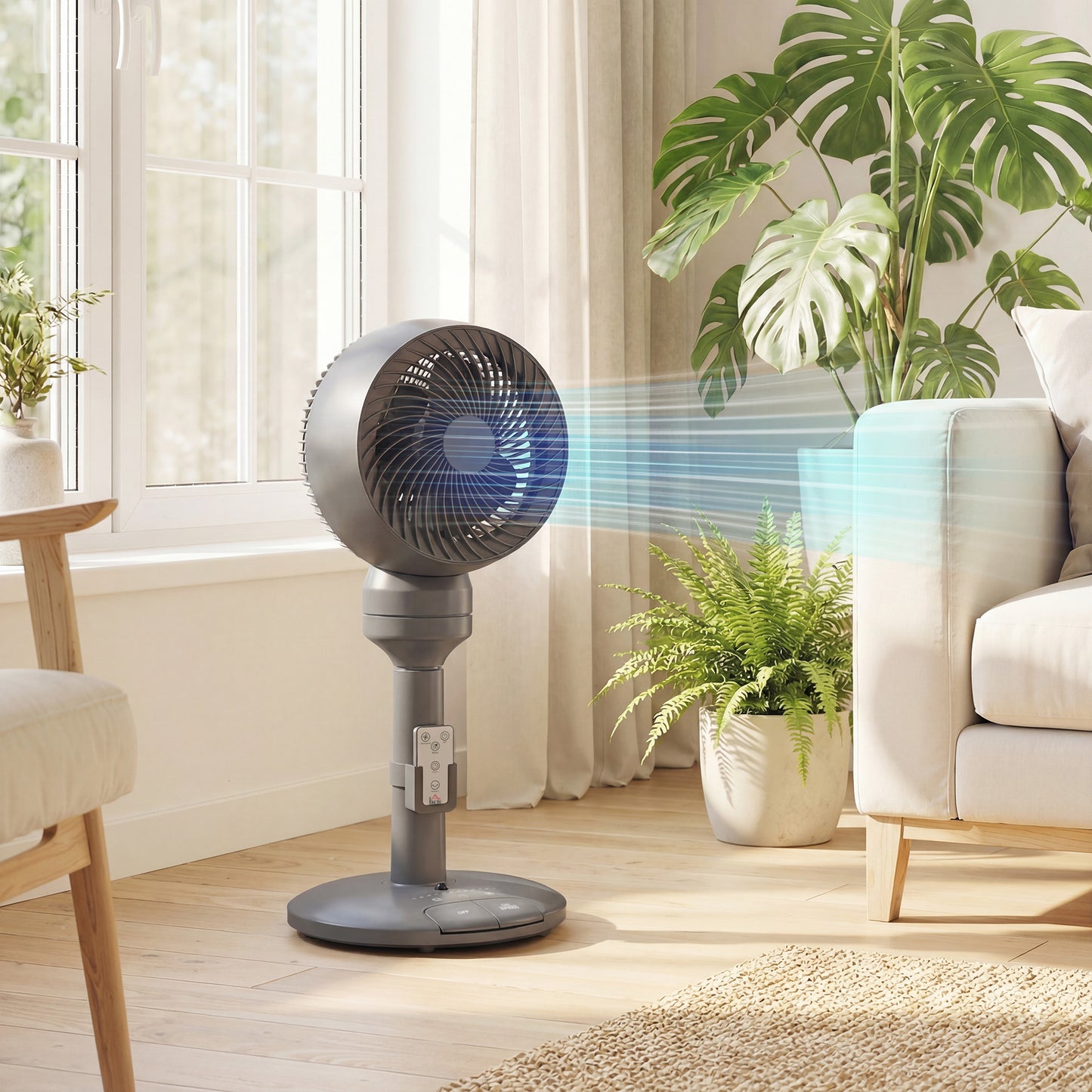 9" Pedestal Cooling Fan with Adjustable Speed and Mode, Grey