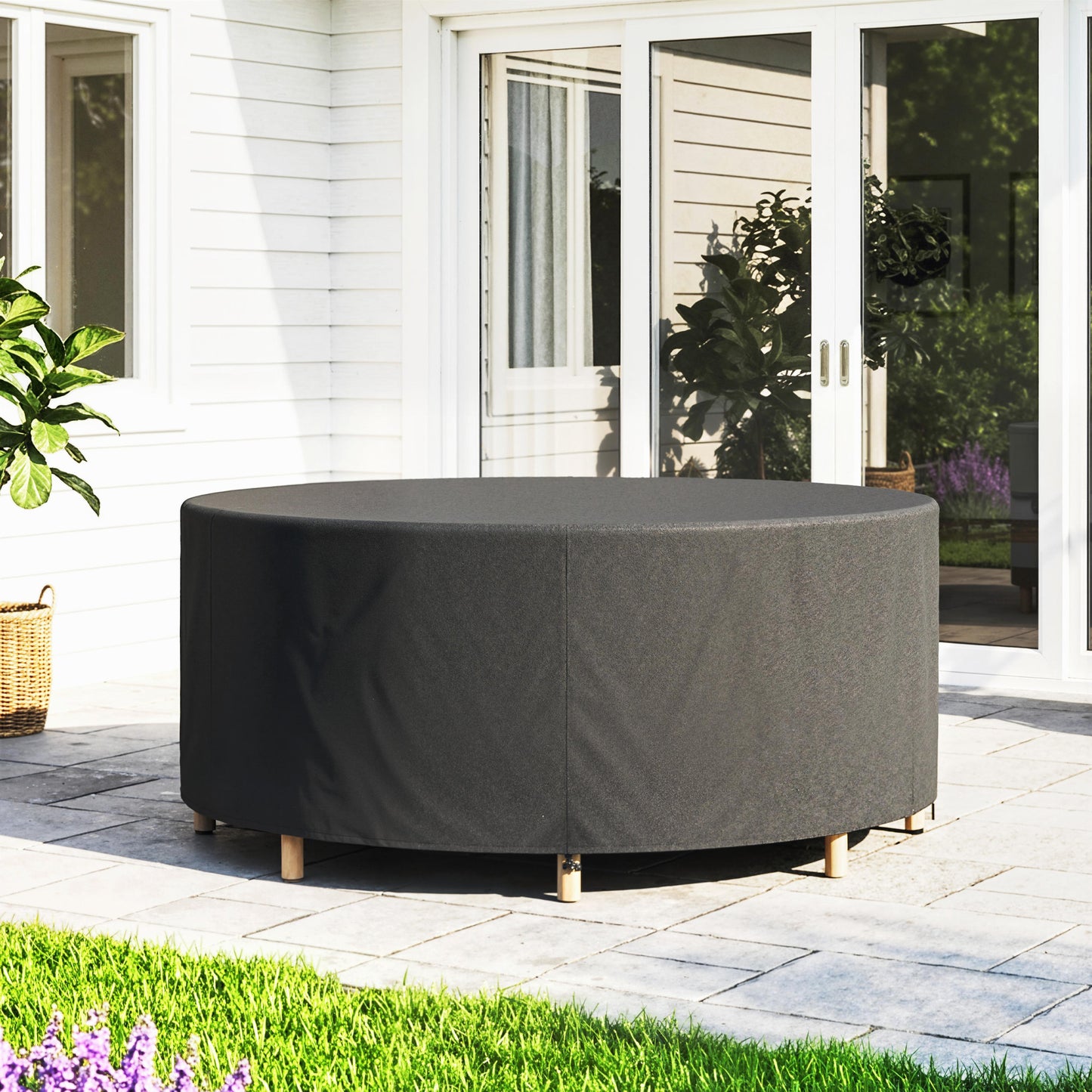 Round Garden Furniture Cover Waterproof Dia.214 x 70 cm, Black