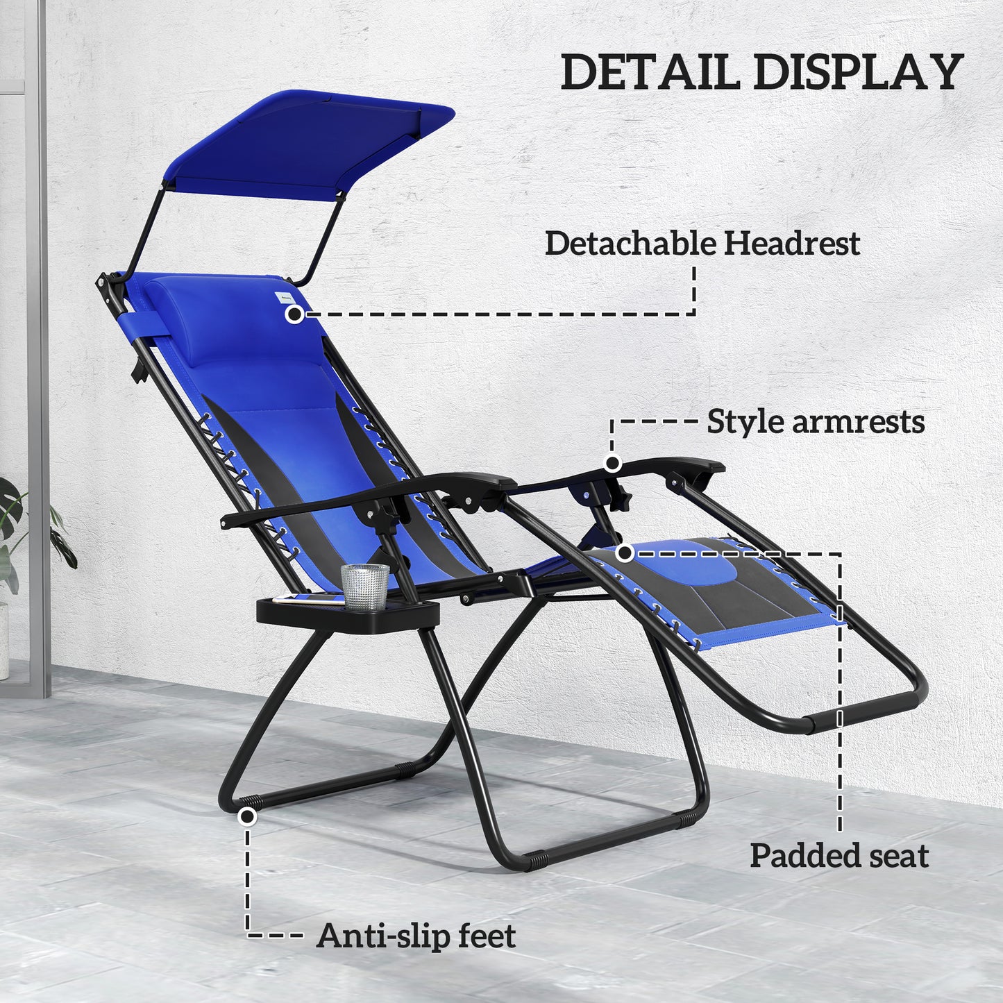 Zero Gravity Lounger Chair, Folding Reclining Chair, Blue