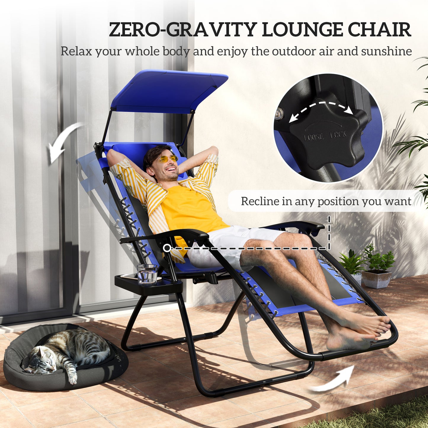 Zero Gravity Lounger Chair, Folding Reclining Chair, Blue