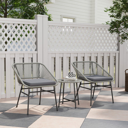 Rattan Bistro Set, Small Balcony Furniture with Cushion, Light Grey