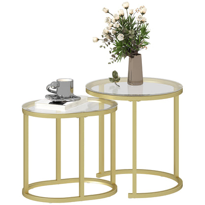 2 Pcs Modern Coffee Table with Tempered Glass Side Tables Clear