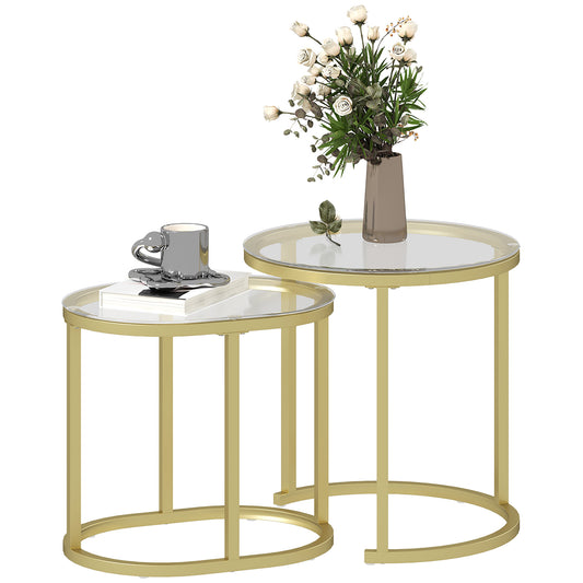 2 Pcs Modern Coffee Table with Tempered Glass Side Tables Clear