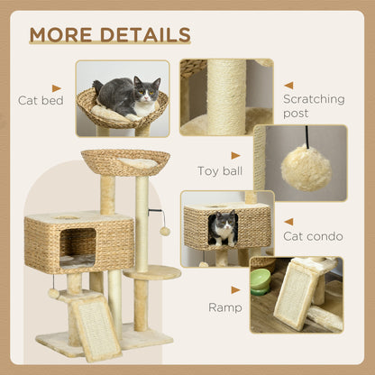 Multi-Level Cat Tree with Scratching Post Condo Bed Ramp, 95cm, Beige