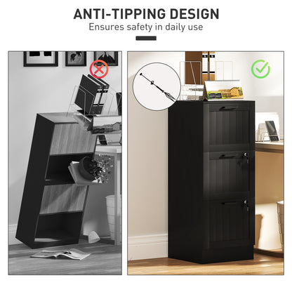 3 Drawer File Cabinet with Lock and Adjustable Hanging Bars, Black