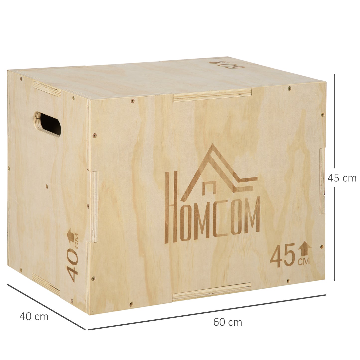 3-in-1 Wooden Plyo Box for Home Gym, Workout Training, Natural