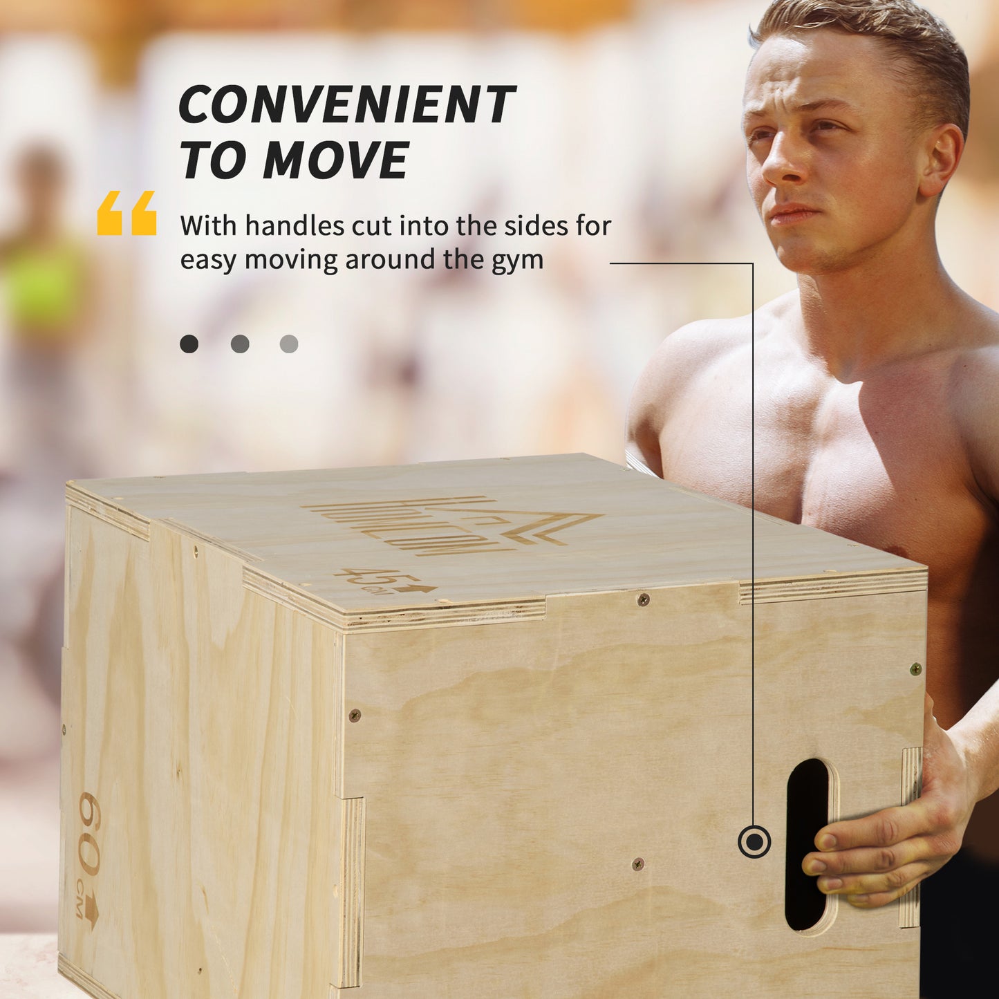 3-in-1 Wooden Plyo Box for Home Gym, Workout Training, Natural