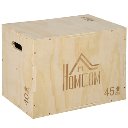 3-in-1 Wooden Plyo Box for Home Gym, Workout Training, Natural