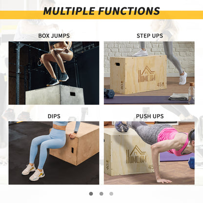 3-in-1 Wooden Plyo Box for Home Gym, Workout Training, Natural