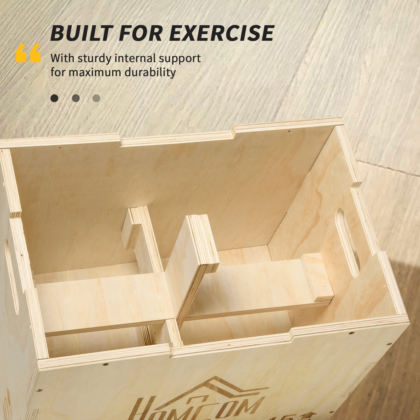 3-in-1 Wooden Plyo Box for Home Gym, Workout Training, Natural
