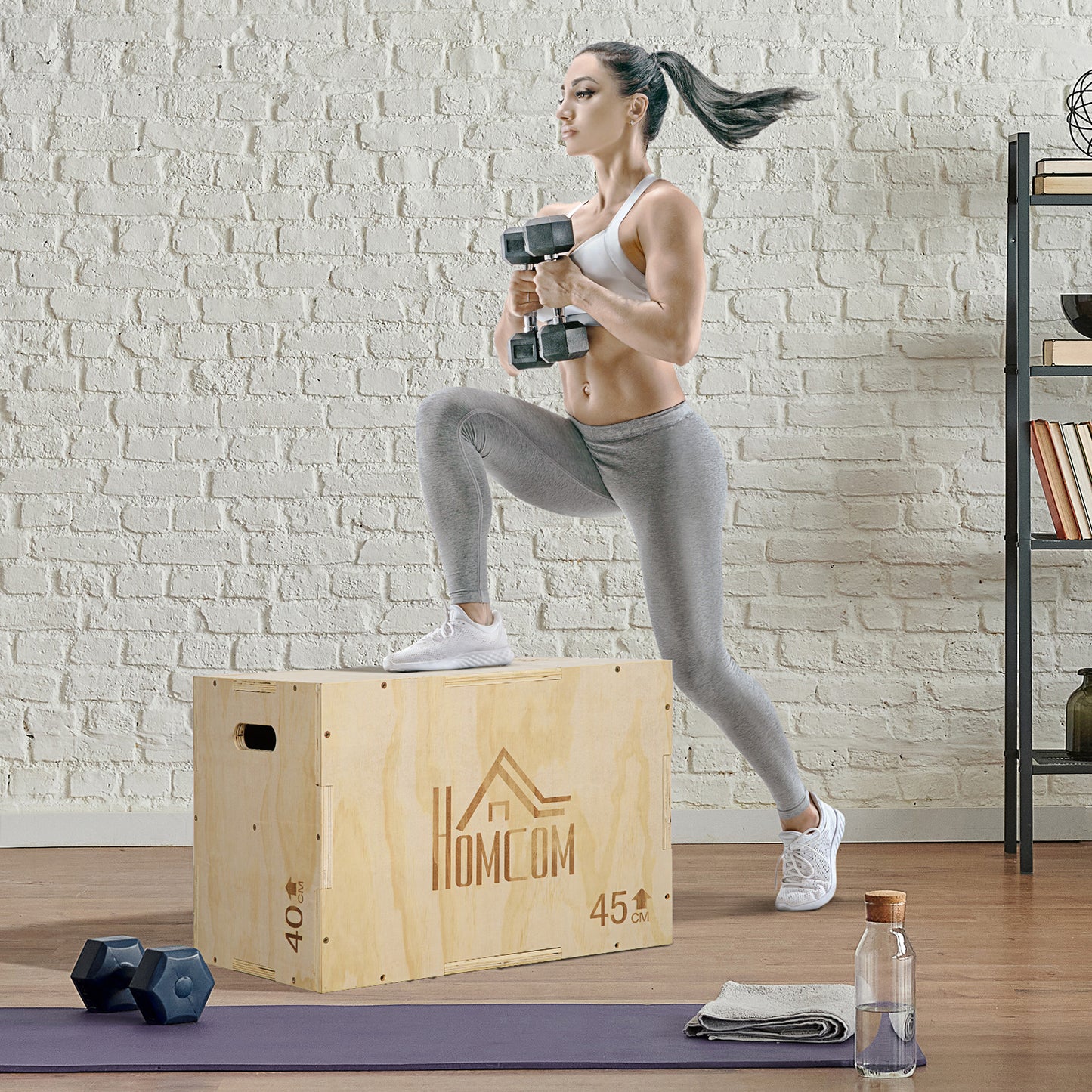 3-in-1 Wooden Plyo Box for Home Gym, Workout Training, Natural