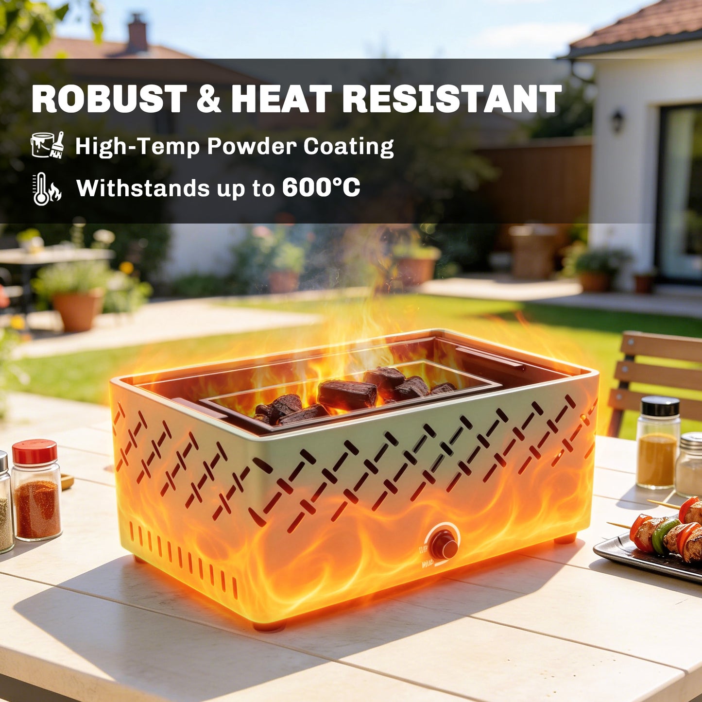 Portable Charcoal BBQ Grill with Built-in Fan, Light Green