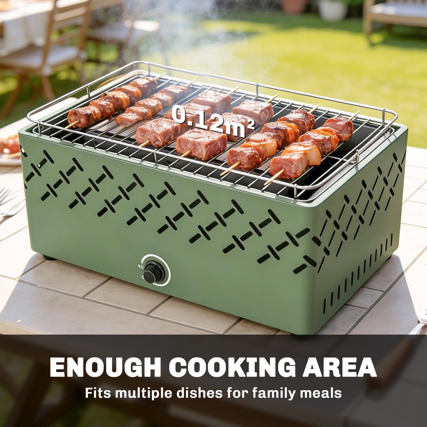 Portable Charcoal BBQ Grill with Built-in Fan, Light Green