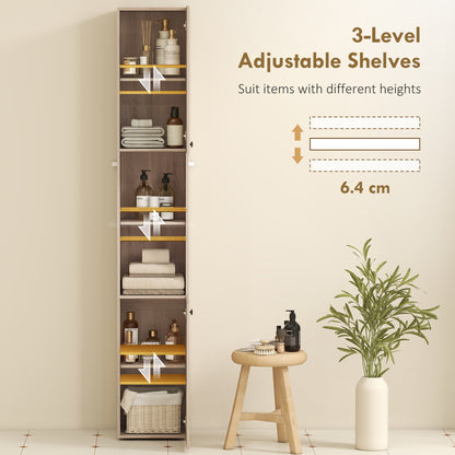 182 cm Tall Bathroom Cabinet with Adjustable Shelves, Natural