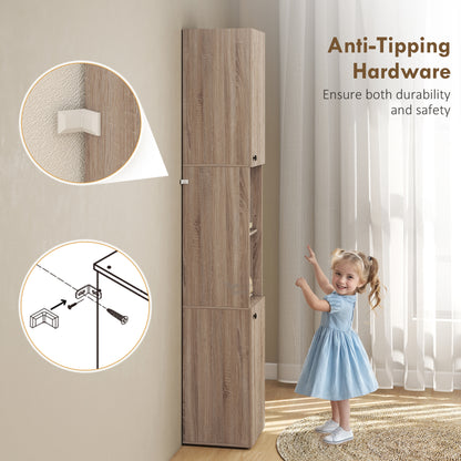 182 cm Tall Bathroom Cabinet with Adjustable Shelves, Natural