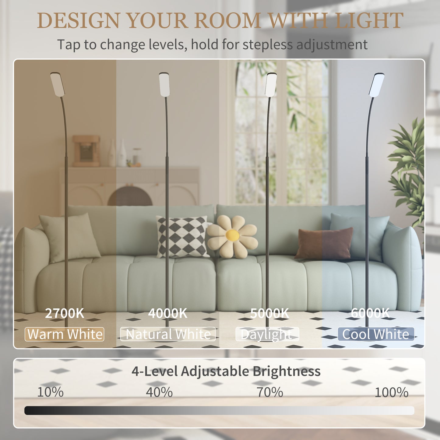 LED Floor Lamp for Living Room with Magnetic Remote Control, Black