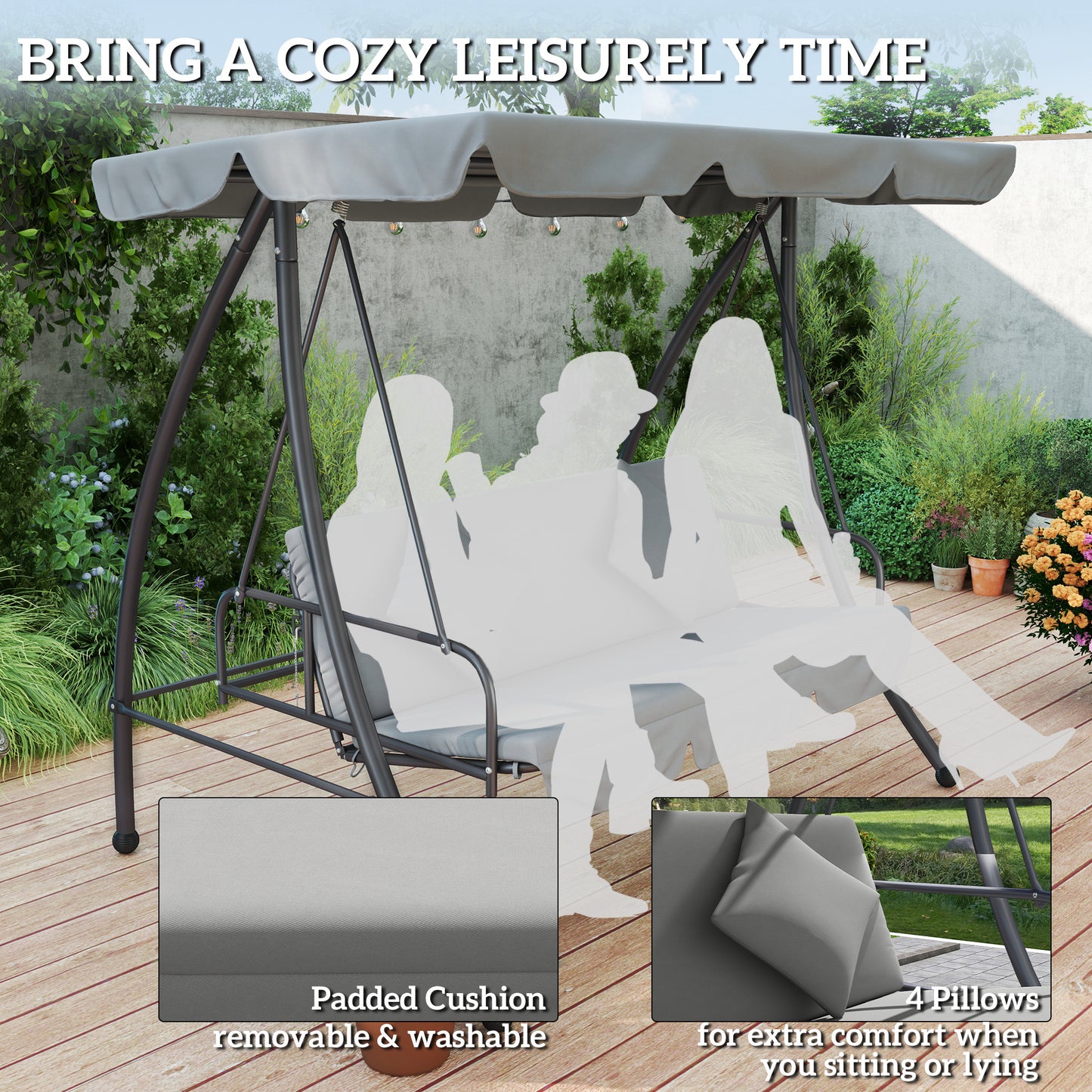 2-in-1 Swing Chair 3 Seater Hammock Cushion Bed Tilt Canopy