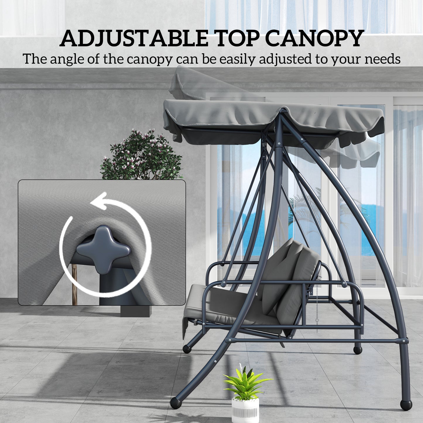 2-in-1 Swing Chair 3 Seater Hammock Cushion Bed Tilt Canopy