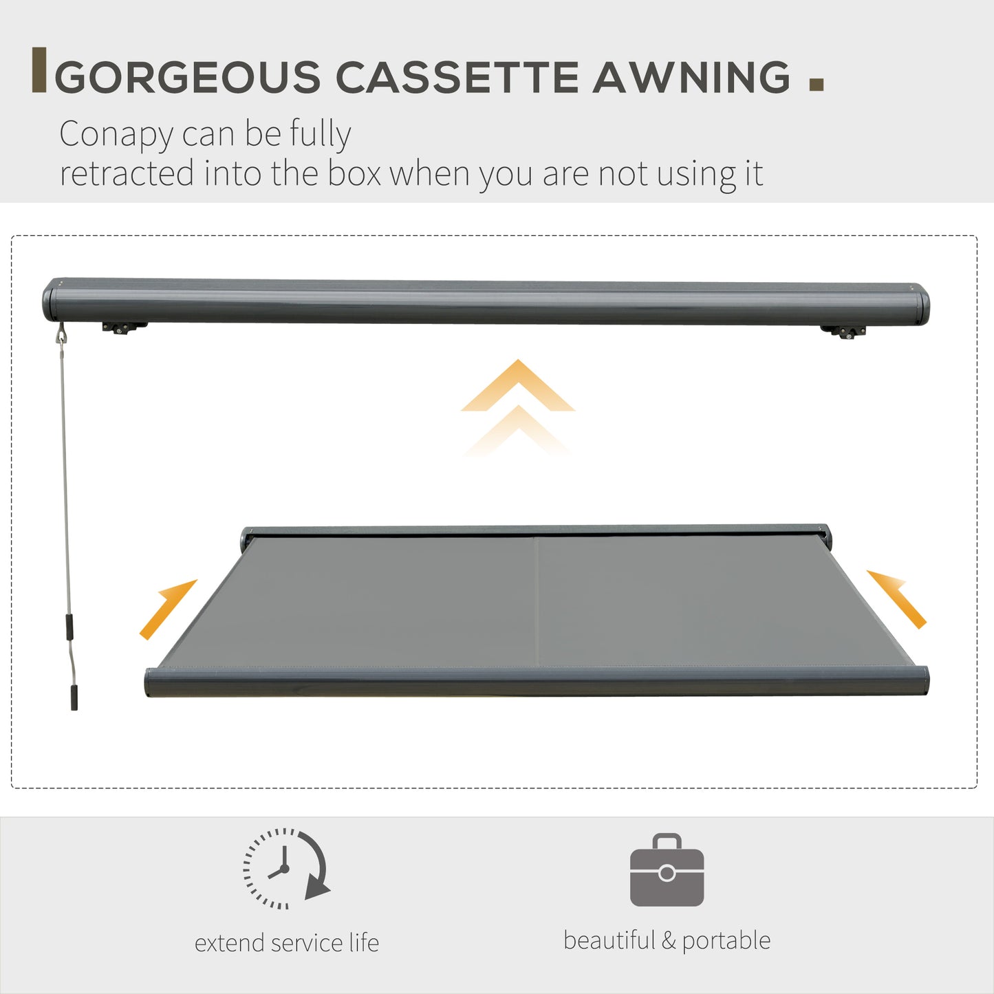 3.5x3m LED Light Cassette Electric/Manual Awning Window Sun Shade Grey