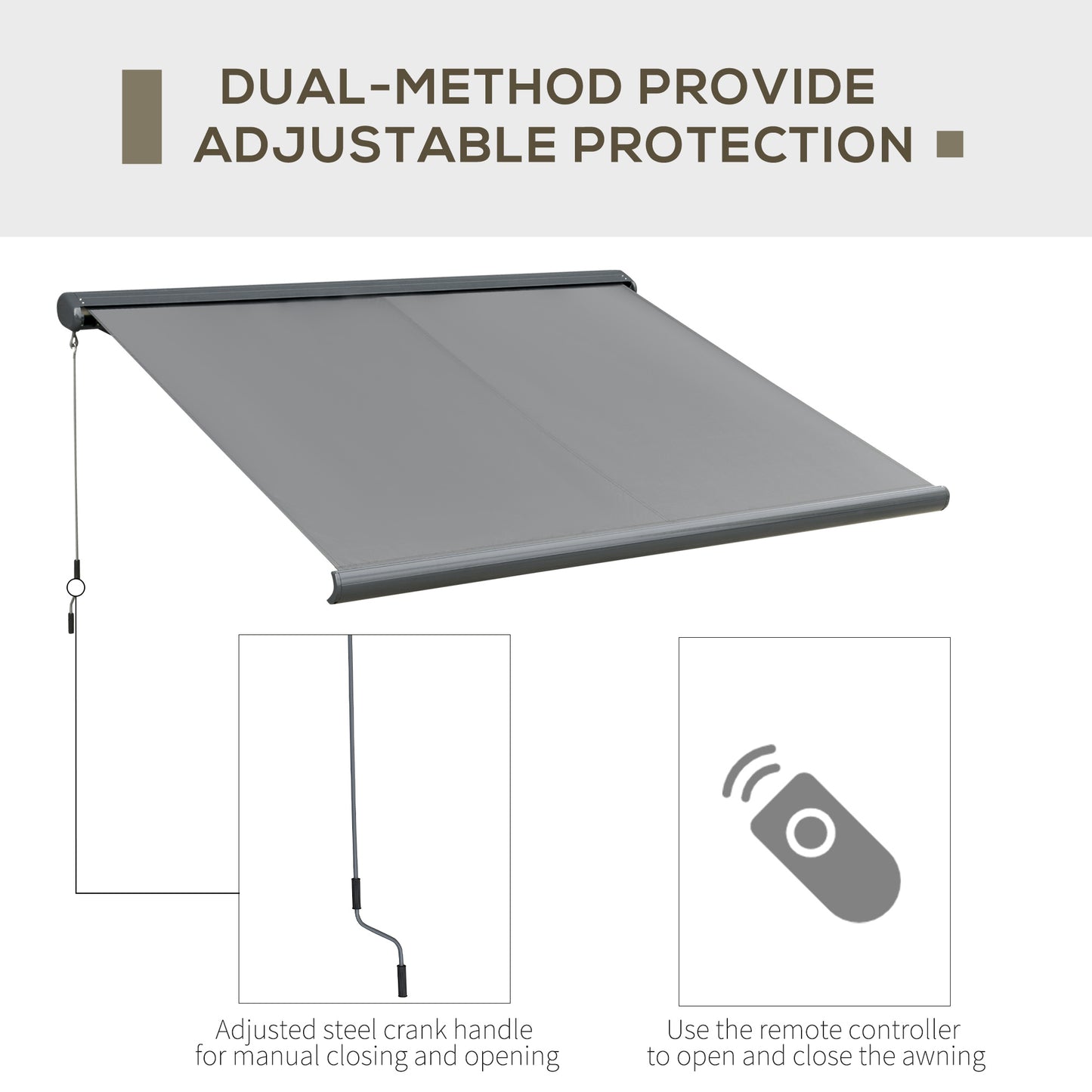 3.5x3m LED Light Cassette Electric/Manual Awning Window Sun Shade Grey