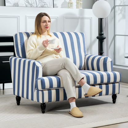 Accent Chair with Stripe, Armchair for Living Room, Blue and White