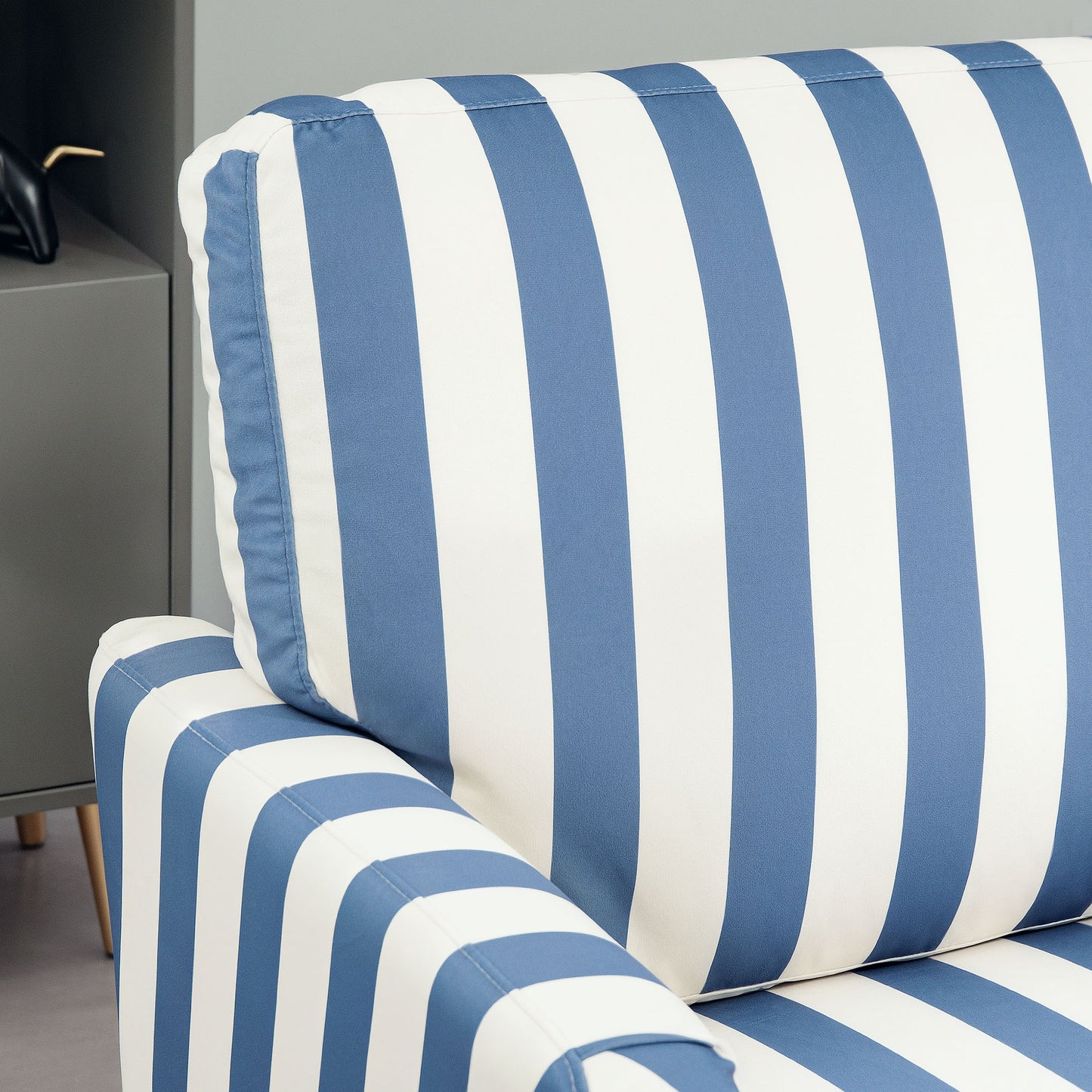 Accent Chair with Stripe, Armchair for Living Room, Blue and White