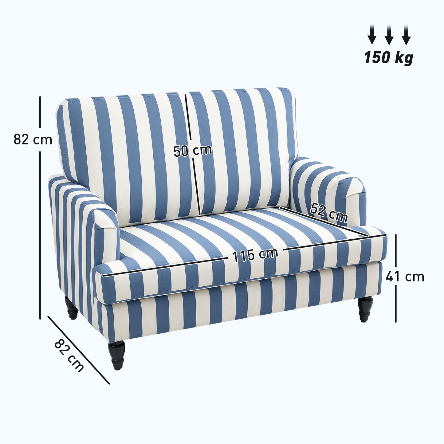Accent Chair with Stripe, Armchair for Living Room, Blue and White