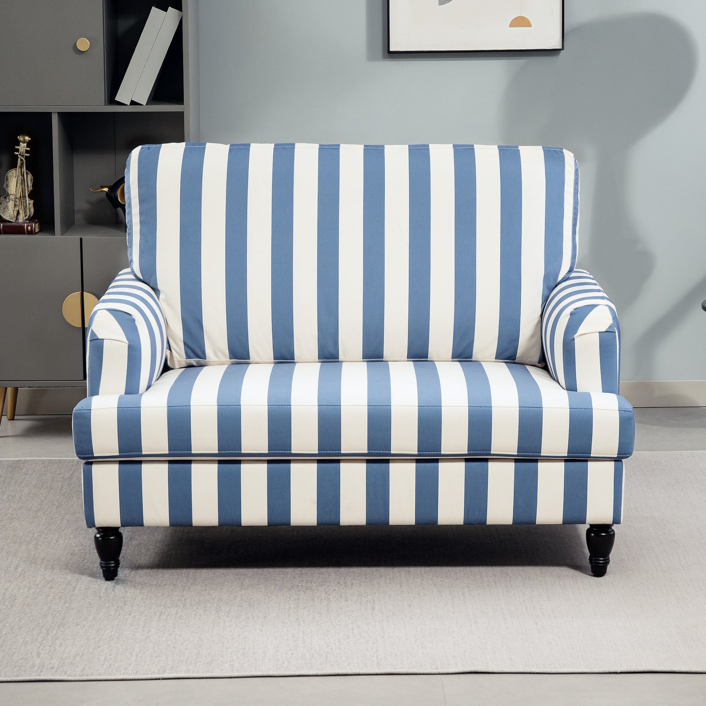Accent Chair with Stripe, Armchair for Living Room, Blue and White