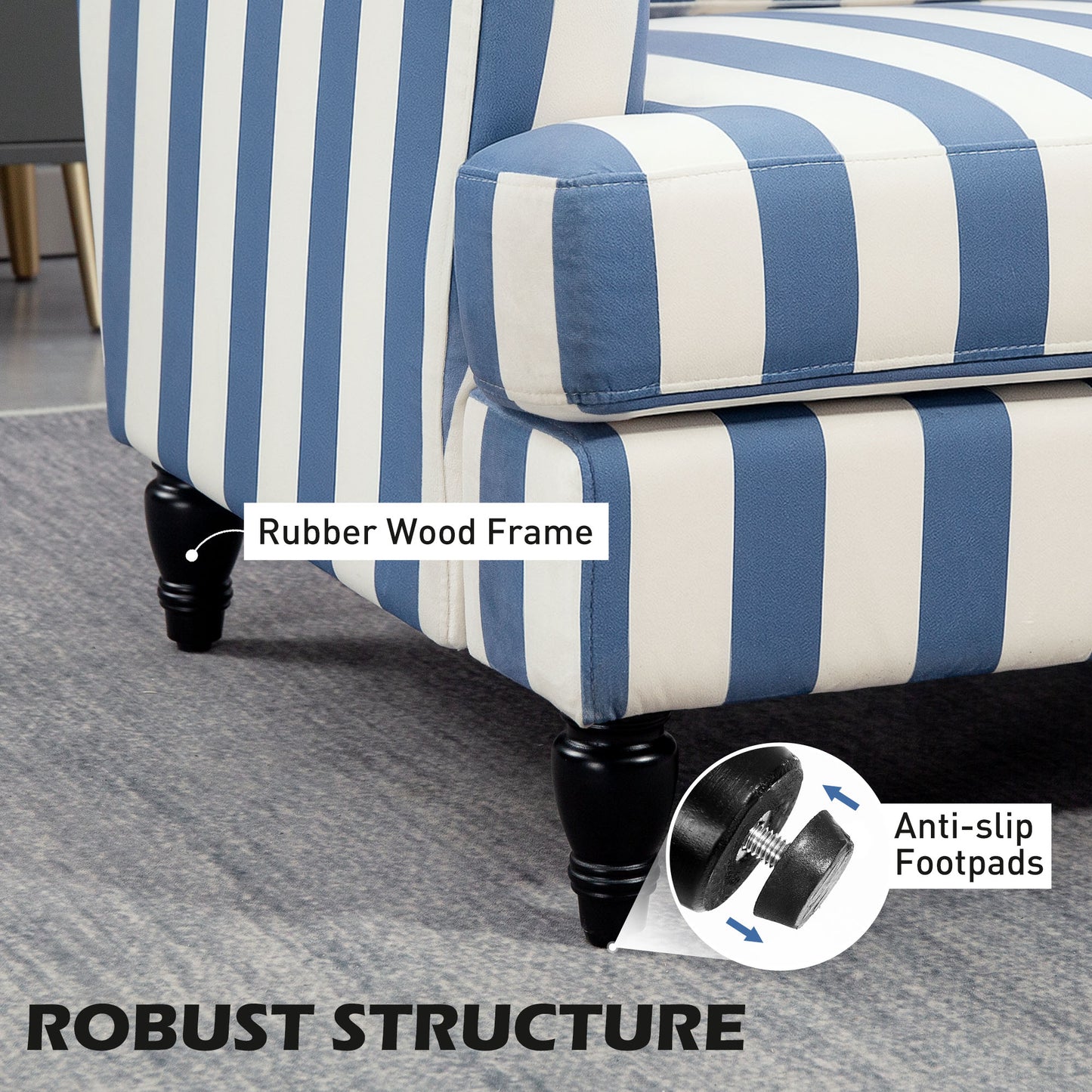 Accent Chair with Stripe, Armchair for Living Room, Blue and White