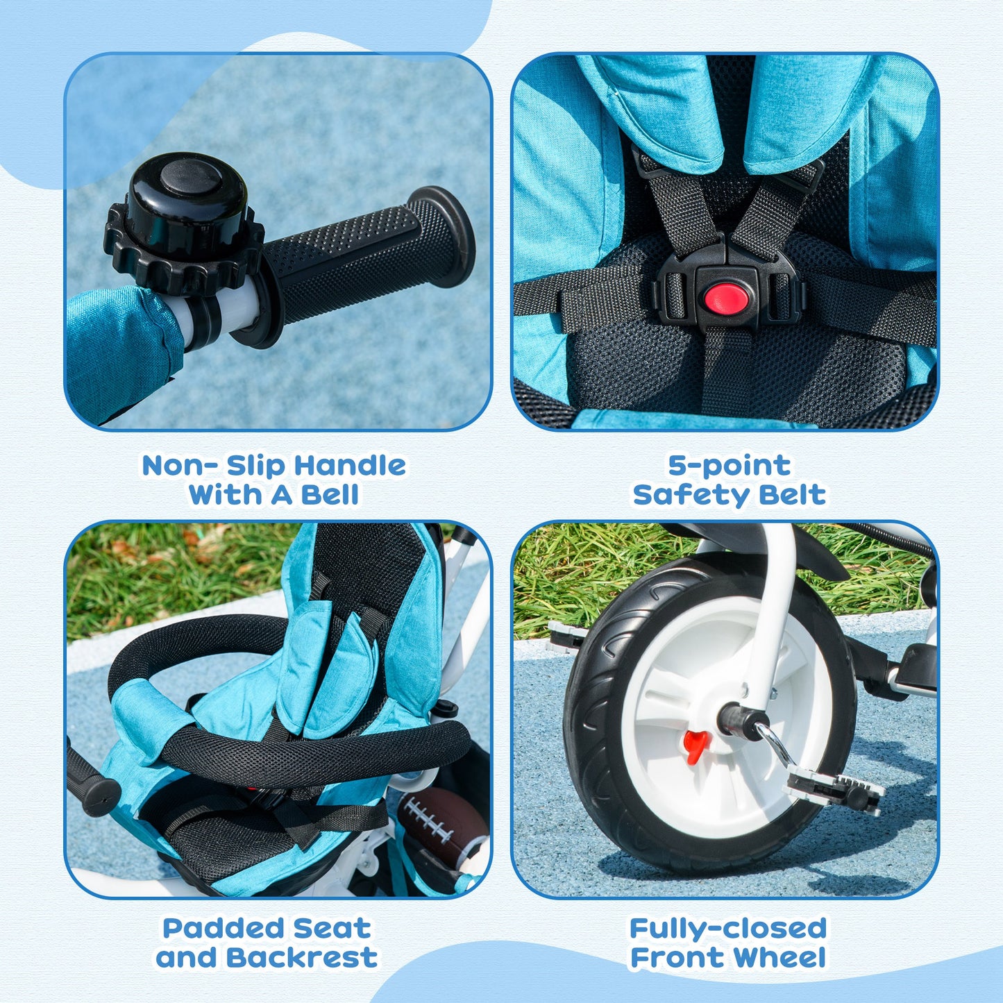 6 in 1 Kids Trike, Stroller with Parent Handle, Blue