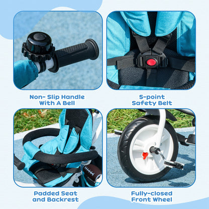 6 in 1 Kids Trike, Stroller with Parent Handle, Blue