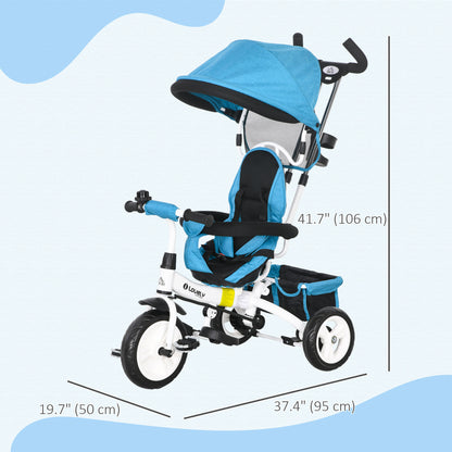 6 in 1 Kids Trike, Stroller with Parent Handle, Blue